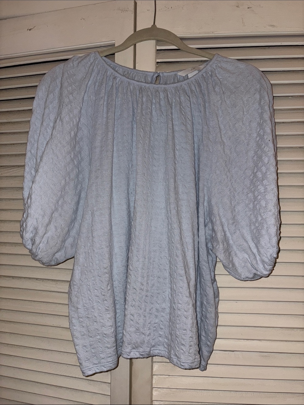 Light Blue Women's Textured Puff Sleeve Top